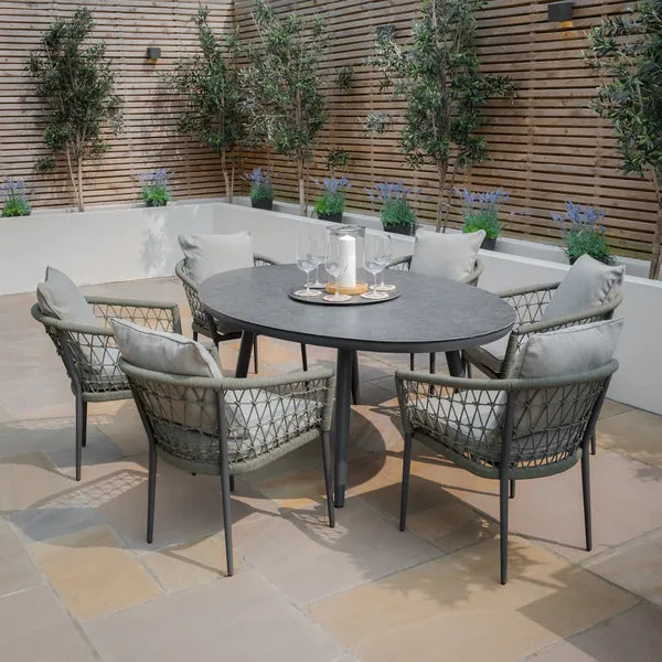 Monaco Rope Weave 8 Seat Rectangular Dining Set with Lazy Susan - Ivy Green