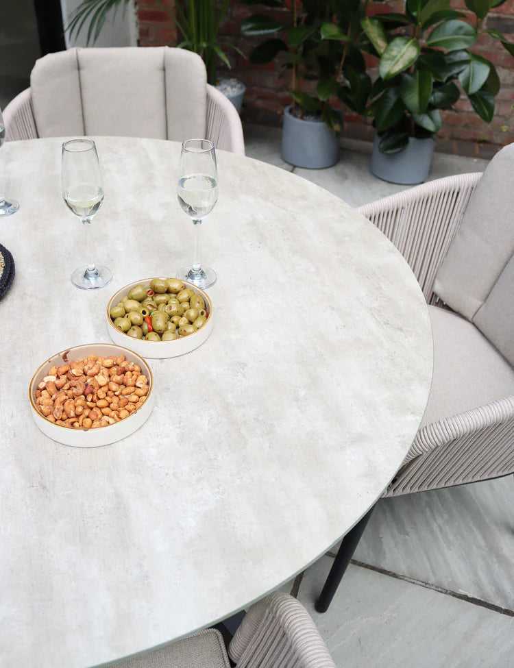 Bali 4 Seater Round Ceramic Glass Dining Set with Bali Rope Chairs