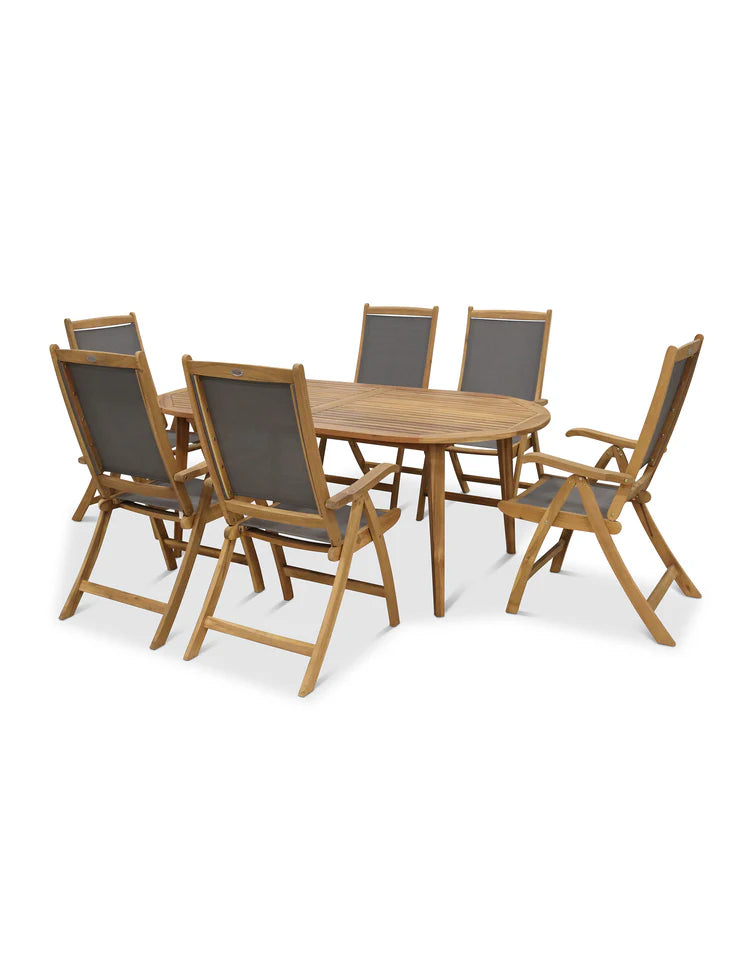 Ellipse 6 Seater Dining Set with Henley Grey Textylene Recliners