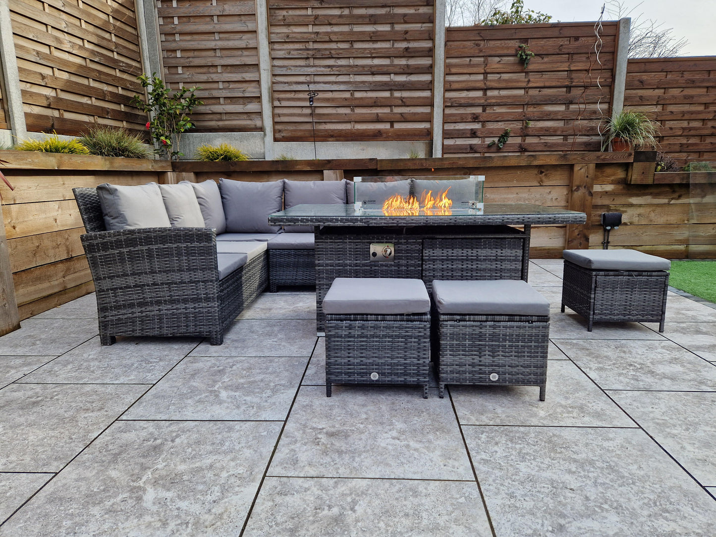 Signature Weave - Charlotte Firepit Corner Dining Set | CHAR0156_VIEN0432