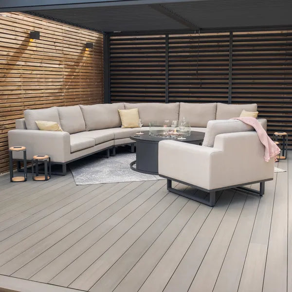 Outdoor Fabric Ethos Grande Corner Sofa Set with Round Fire Pit Table - Oatmeal