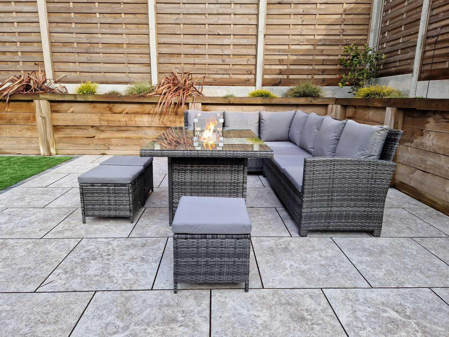 Signature Weave - Charlotte Firepit Corner Dining Set | CHAR0156_VIEN0432