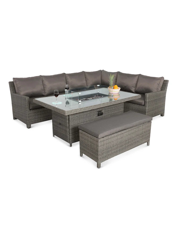 Paris 8 Seater Deluxe Modular Corner Dining & Lounging Set with Rectangular Fire Pit Table
