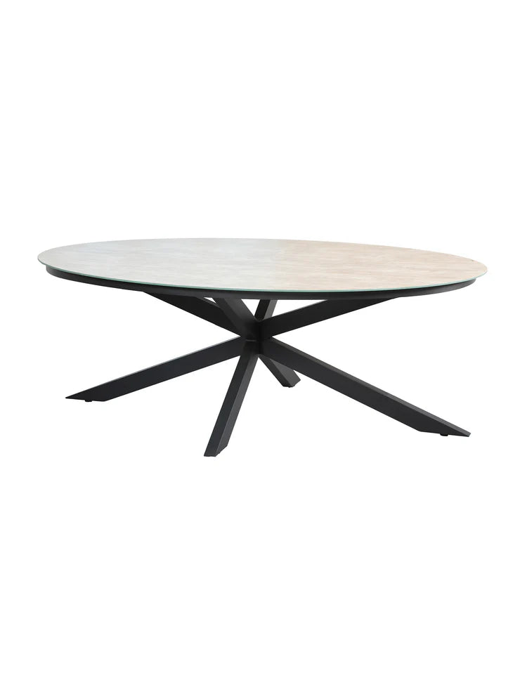 Bali 6 Seater Ellipse Ceramic Glass Dining Set with Bali Rope Chairs