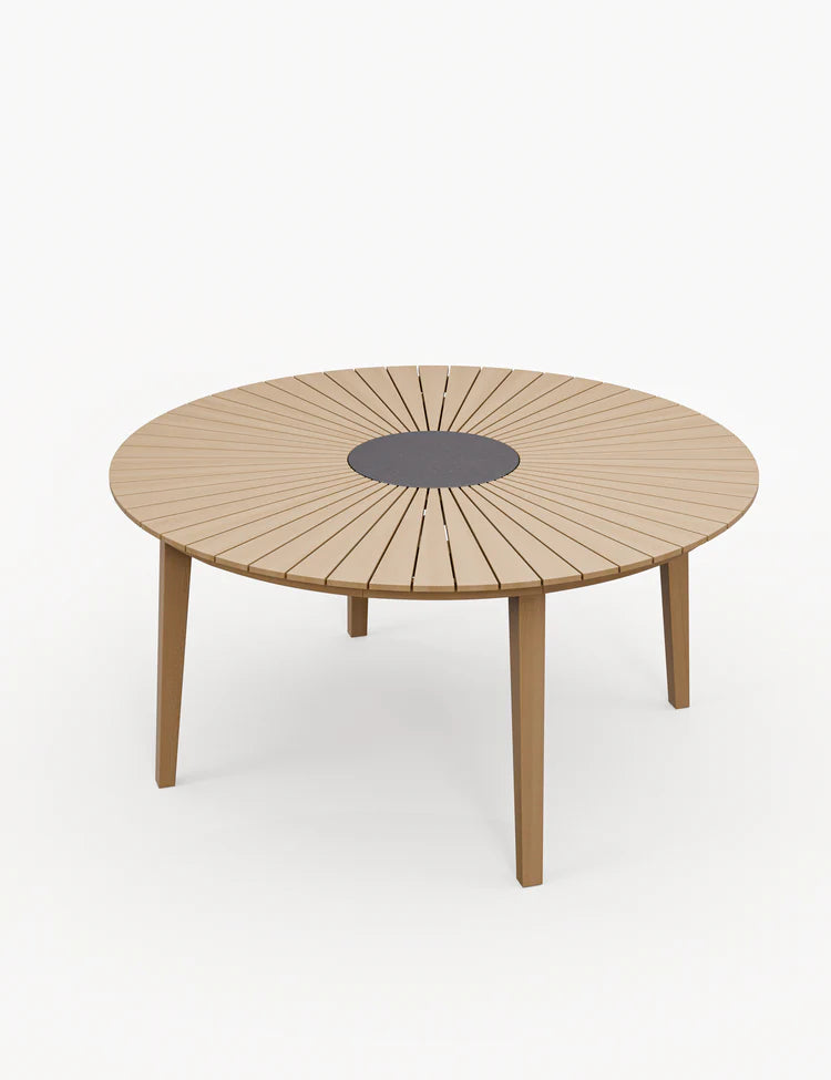 Roma 6 Seater Round Sunray Dining Set with Black Granite Insert and Rope Stacking Chairs