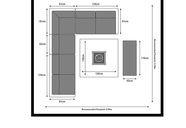 Paris 8 Seater Deluxe Modular Corner Dining & Lounging Set -with Square Fire Pit Table