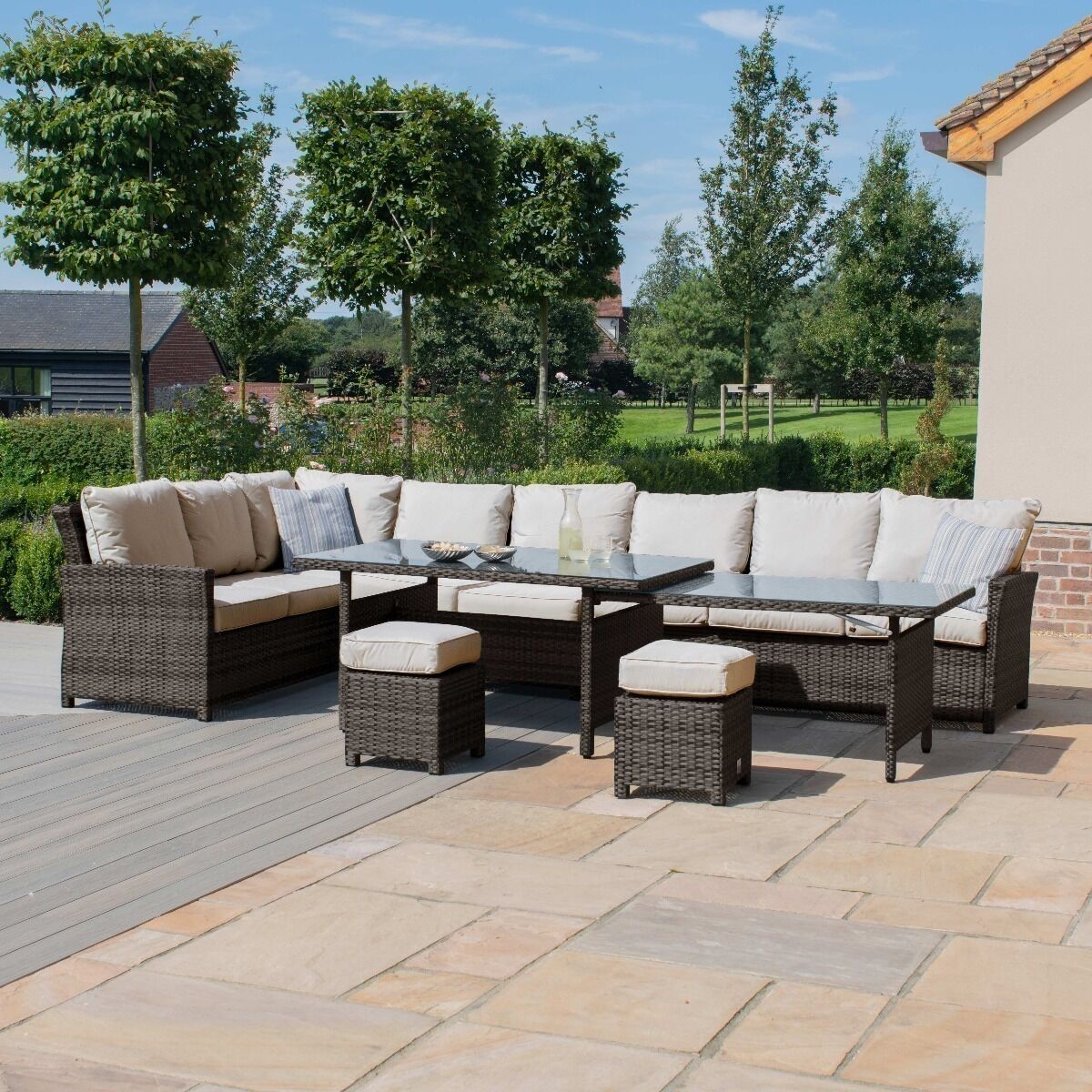 Homeflair - Extending Kingston Rattan Corner Dining Set – Brown