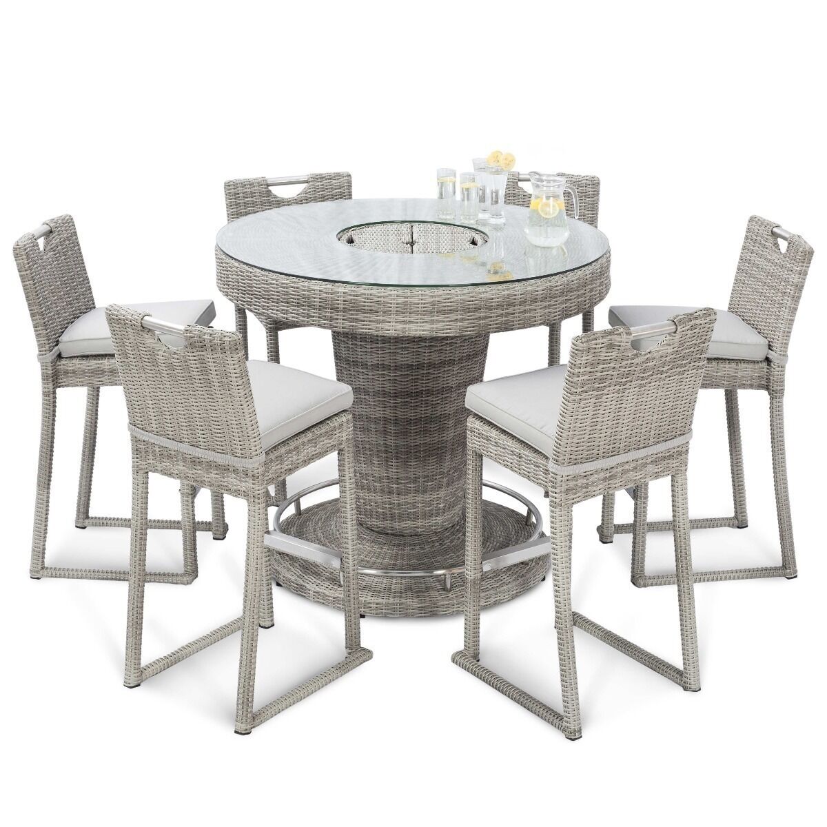Homeflair - Oxford 6 Seat Round Rattan Bar Set