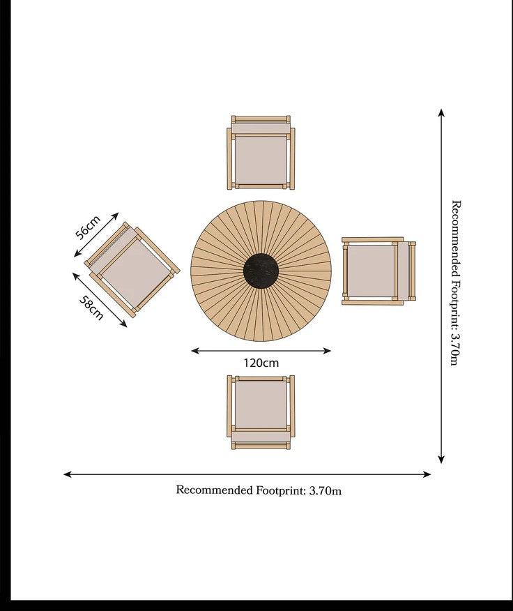 Roma 4 Seater Round Sunray with Black Granite Insert Dining Set with Roma Rope Stacking Chairs