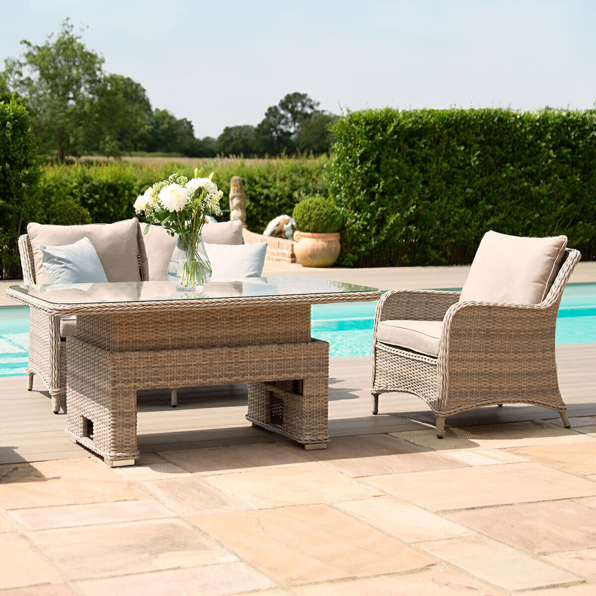 Homeflair – Cotswold Sofa Rattan Dining Set w/ Rising Table
