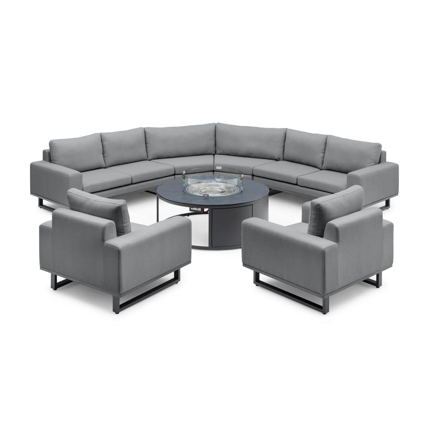 Outdoor Fabric Ethos Grande Corner Sofa Set with Round Fire Pit Table - Oatmeal