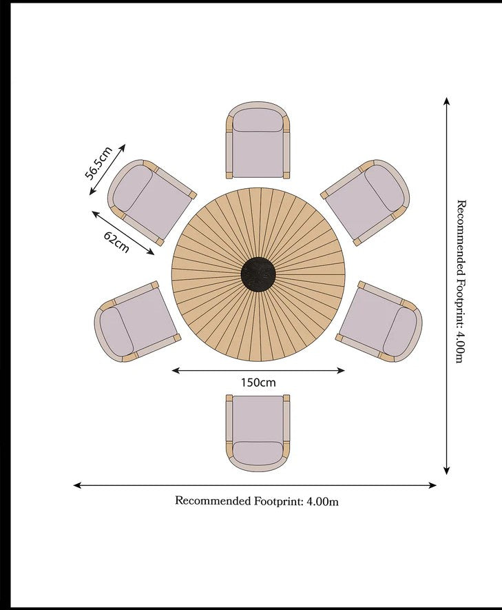 Roma 6 Seater Round Sunray Dining Set with Black Granite Insert and Deluxe Rope Chairs