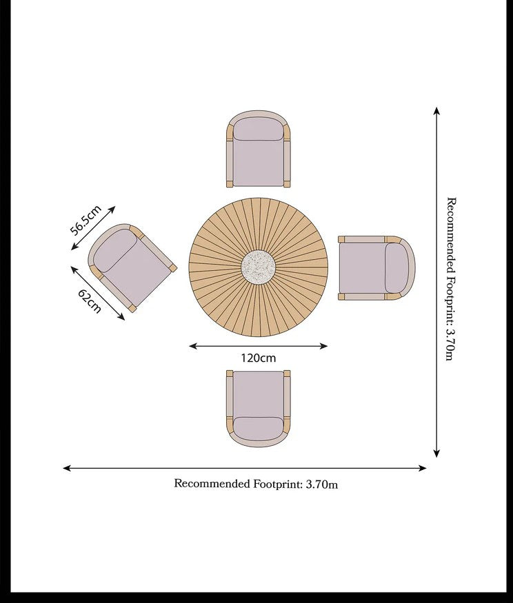 Roma 4 Seater Round Sunray with Terrazzo Insert Dining Set with Roma Dining Chairs