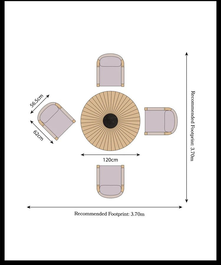 Roma 4 Seater Round Sunray with Black Granite Insert Dining Set with Roma Dining Chairs