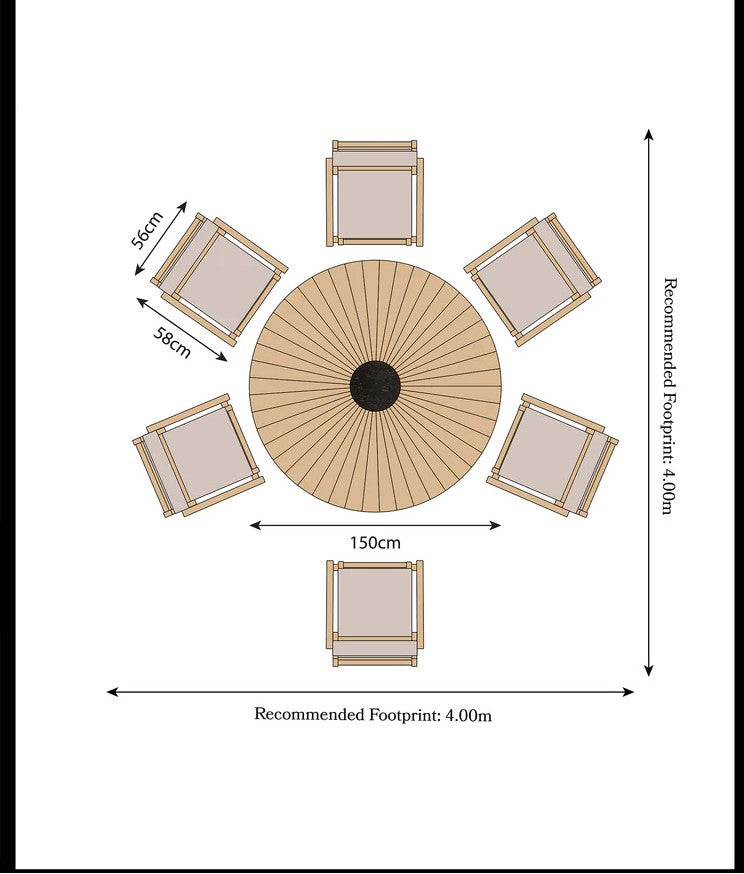 Roma 6 Seater Round Sunray Dining Set with Black Granite Insert and Rope Stacking Chairs