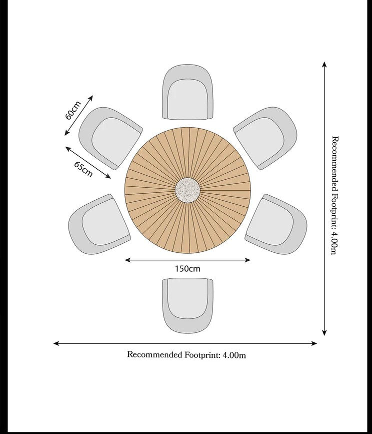 Roma 6 Seater 150cm Round Sunray with Terrazzo Insert Dining Set with 6 Sol Dining Chairs