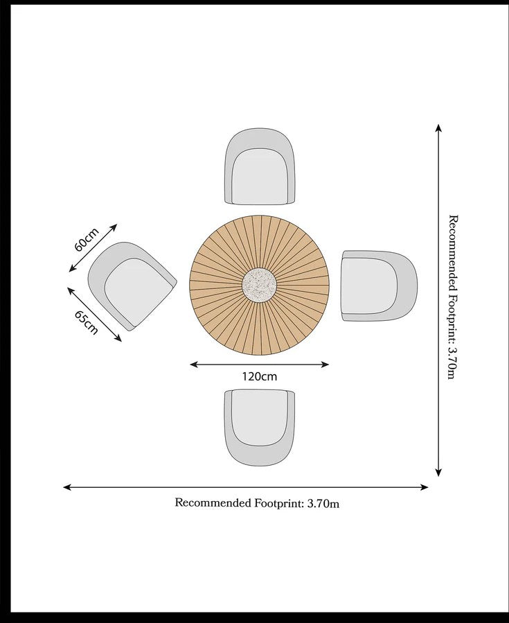 Roma 4 Seater Round Sunray with Terrazzo Insert Dining Set with Sol Dining Chairs