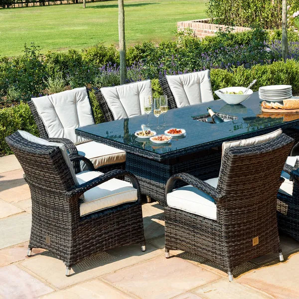 Texas 6 Seat Rectangular Rattan Dining Set with Ice Bucket - Grey