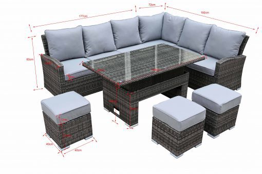 Cambridge Rattan Grey Casual Dining Corner Sofa Set With Rising Table | Camb181G