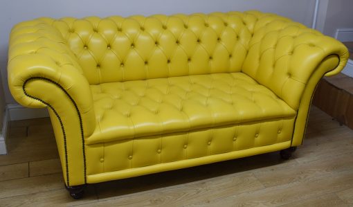 Buttercup Yellow Leather 2 Seater Chesterfield Sofa | EXBUT