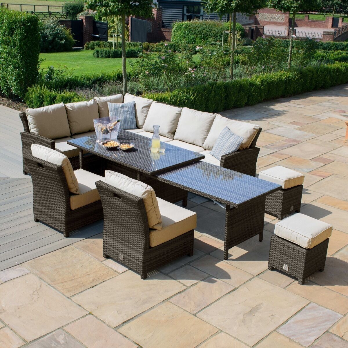 Homeflair - Extending Kingston Rattan Corner Dining Set – Brown