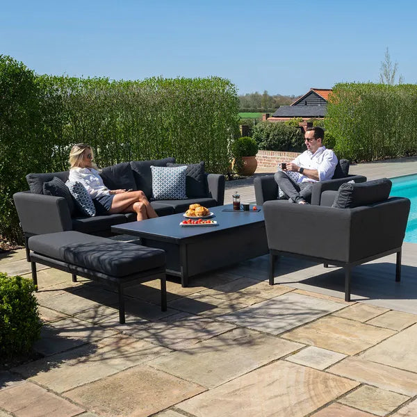 Outdoor Fabric Pulse Left Handed Corner Dining Set with Rising Table - Flanelle