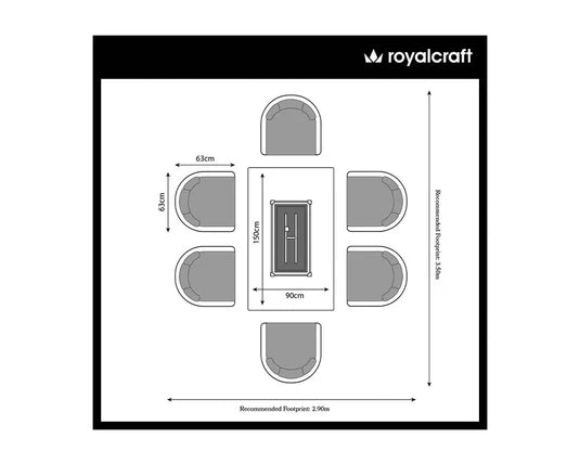 Aspen 6 Seater 150x90cm Fire Pit Set with Aspen Chairs