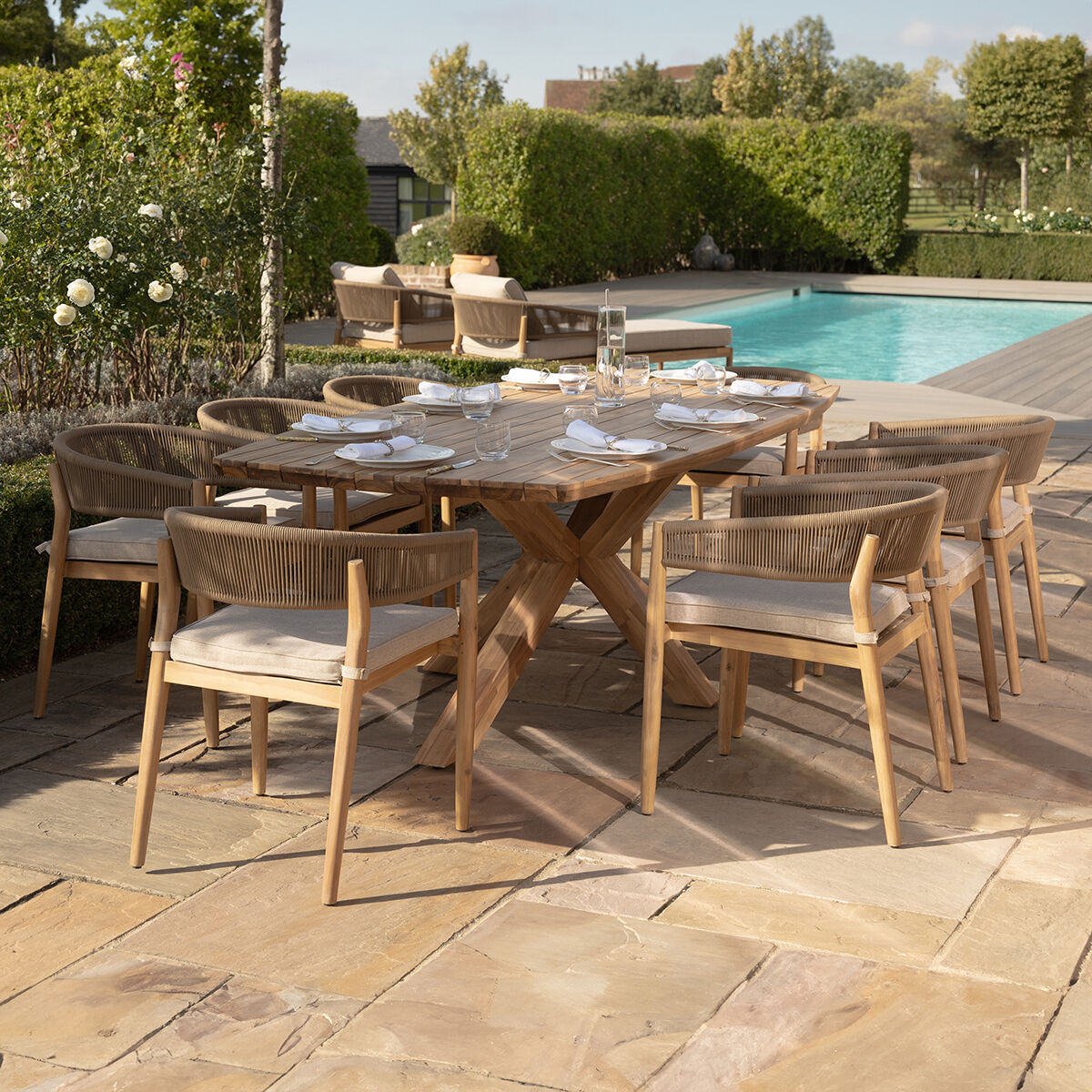 Homeflair - Porto Rope Weave 8 Seat Rectangular Dining Set
