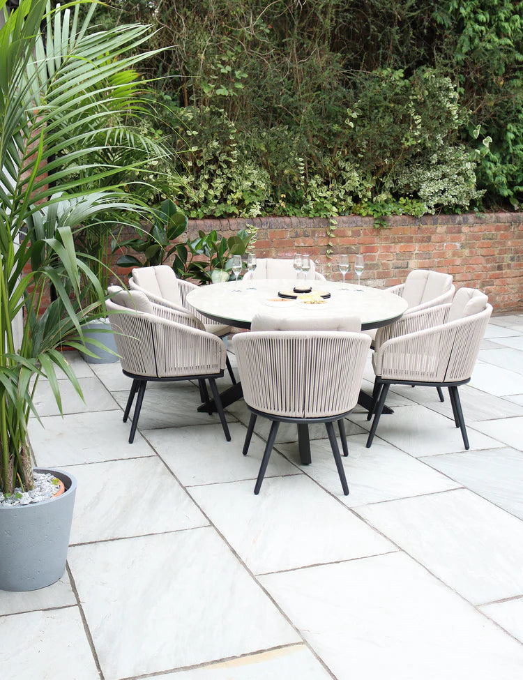 Bali 6 Seater Ellipse Ceramic Glass Dining Set with Bali Rope Chairs