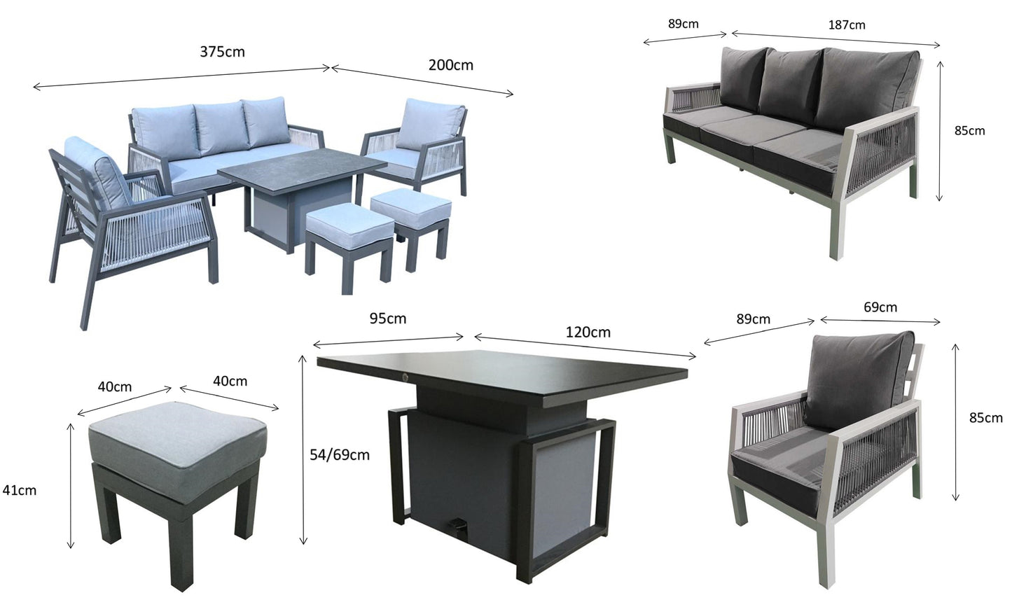 Rattan 3 Seater Sofa + 2 chairs with Lift Table Set | Bettina | Bett0359
