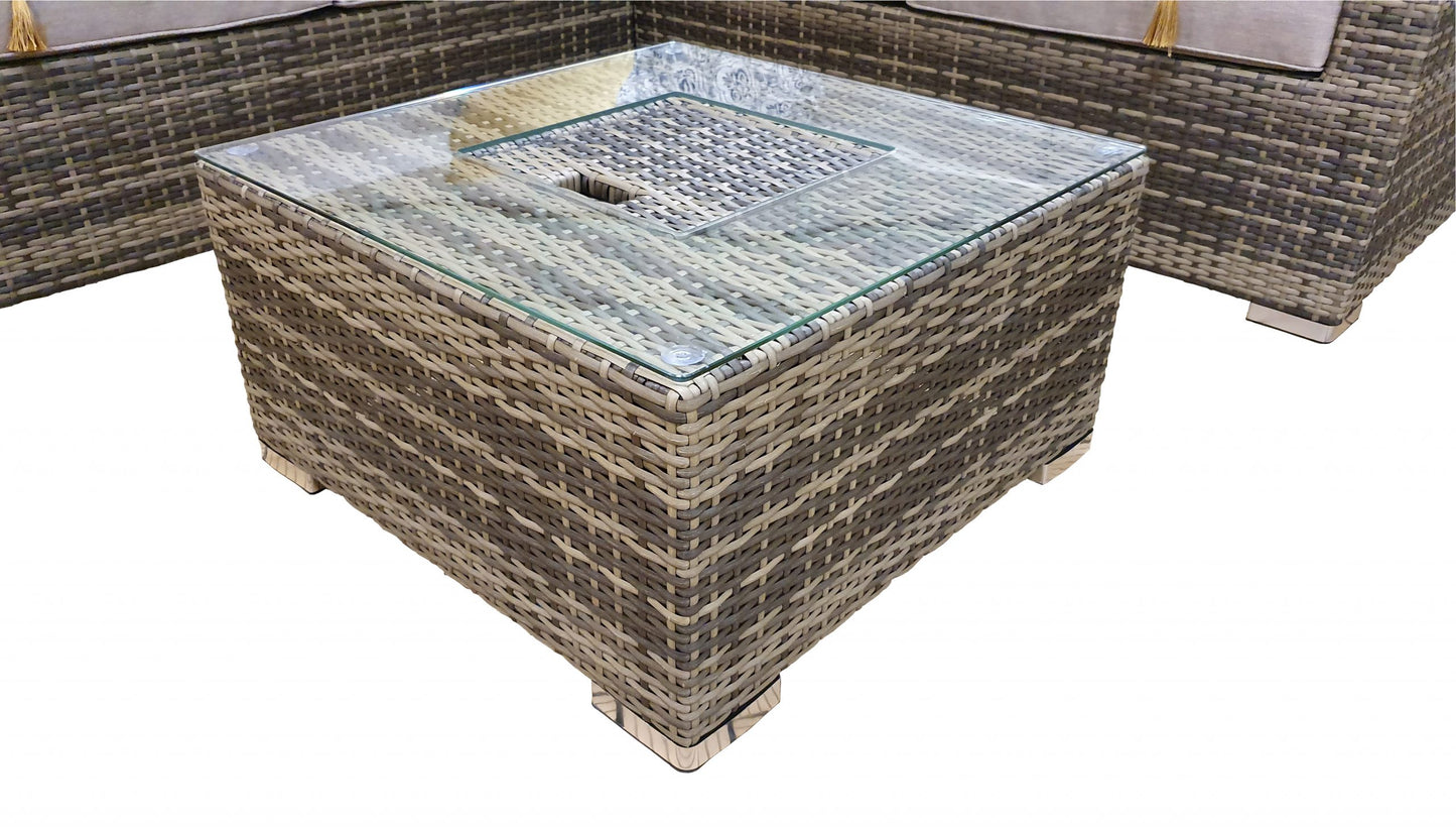 Rattan Brown Corner Sofa with Ice Bucket and Coffee Table in Brown | Georgia | Geor0312