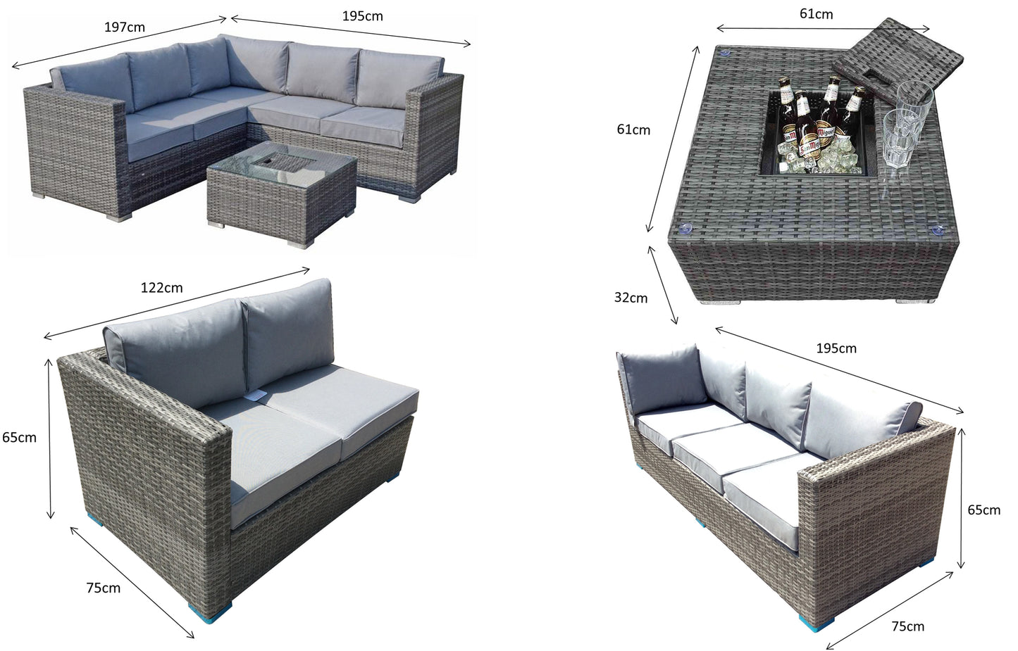 Rattan Brown Corner Sofa with Ice Bucket and Coffee Table in Brown | Georgia | Geor0312