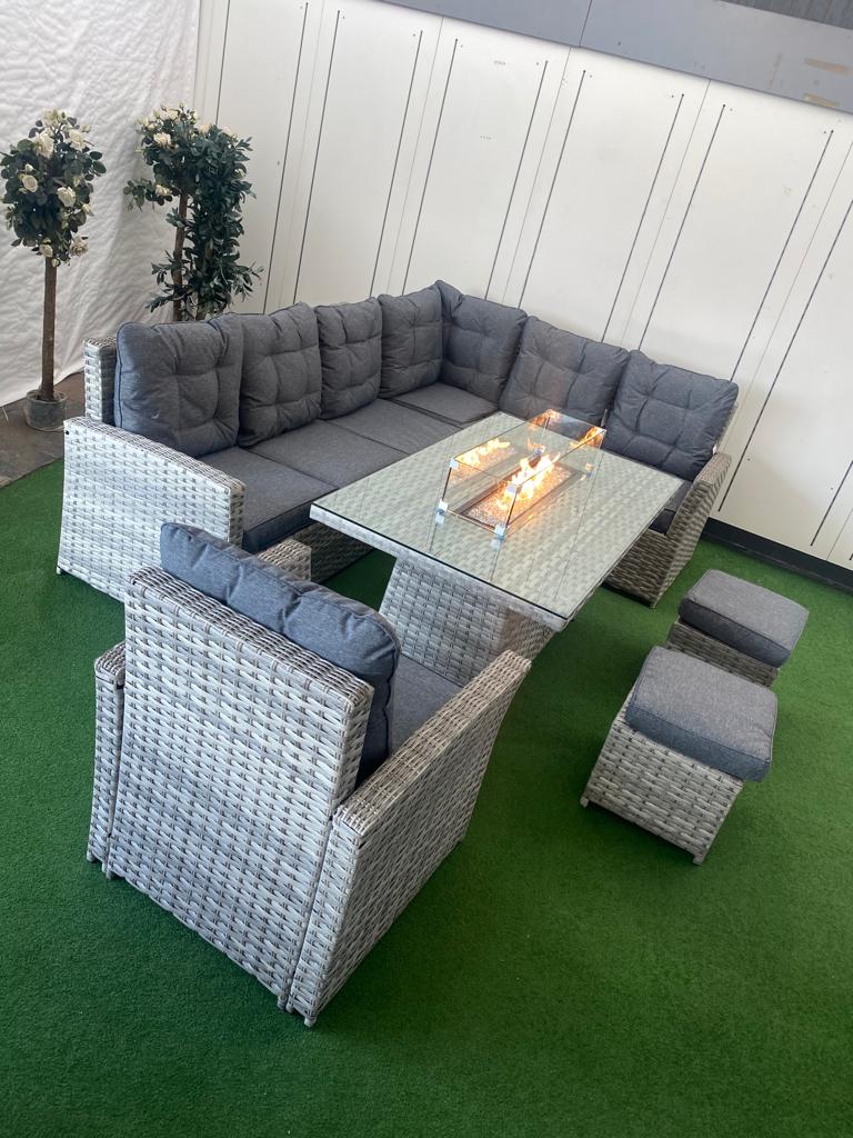 Rattan Ciara Dining Corner Sofa With Firepit Table | 063GFS