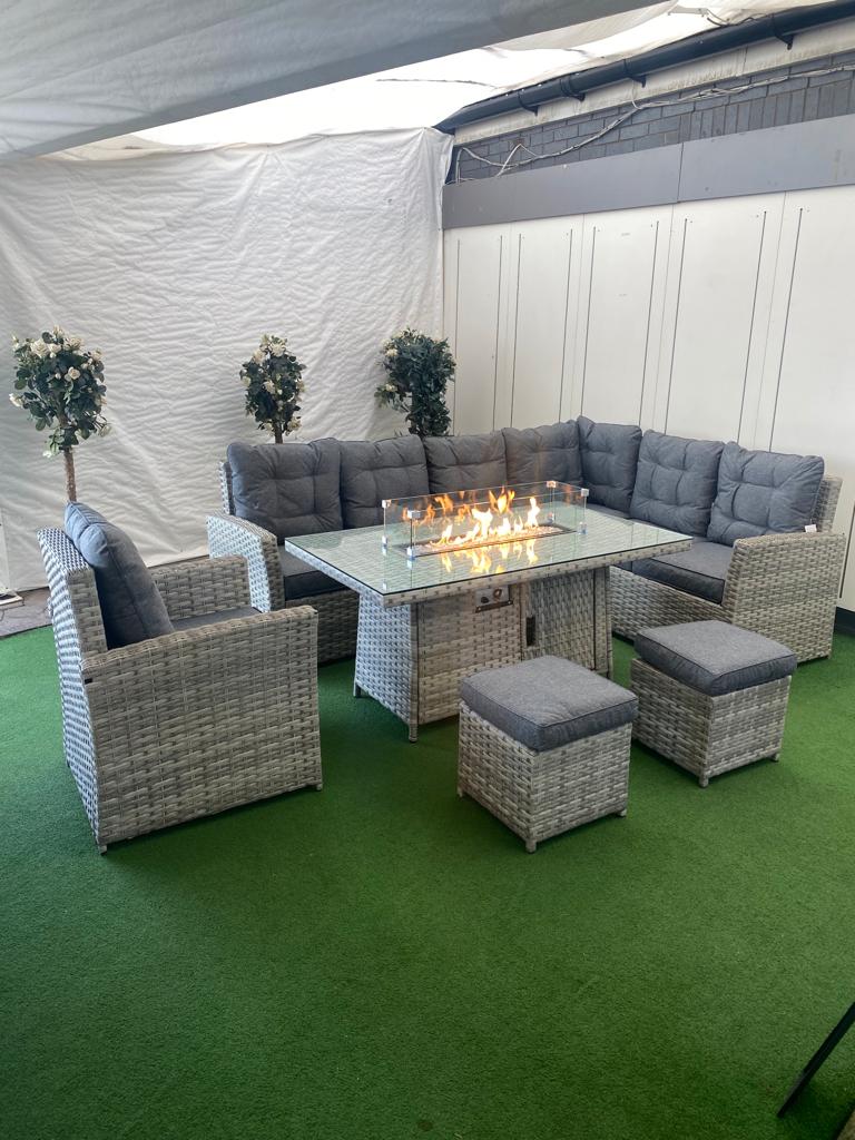 Rattan Ciara Dining Corner Sofa With Firepit Table | 063GFS