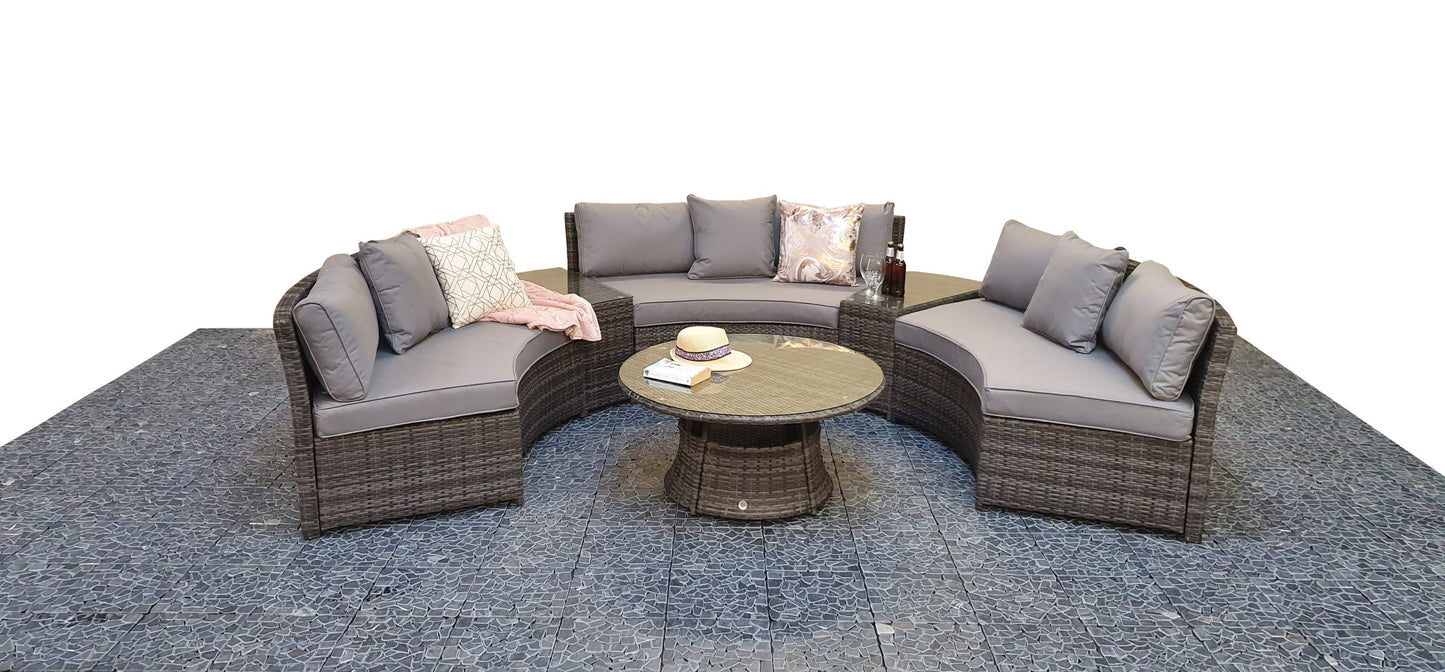 Rattan Juliet Half Moon + Middle Table Dining Set in Grey | Juli0006