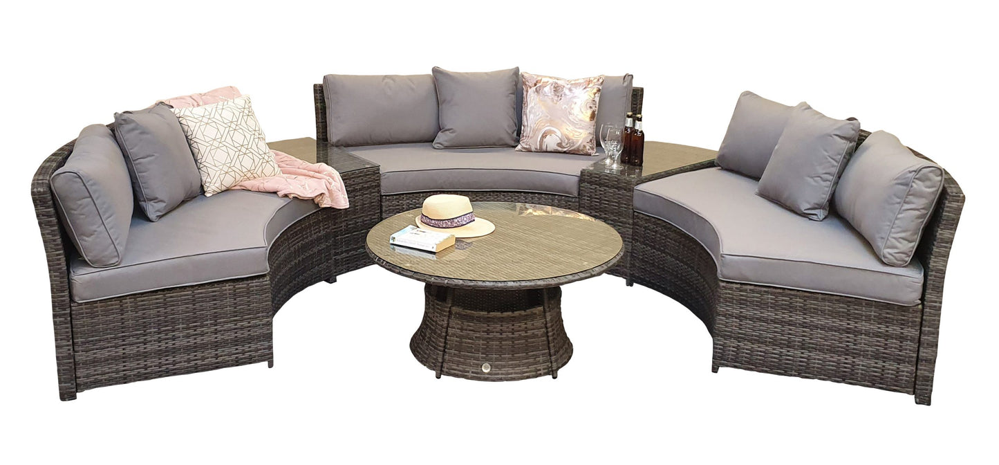 Rattan Juliet Half Moon + Middle Table Dining Set in Grey | Juli0006