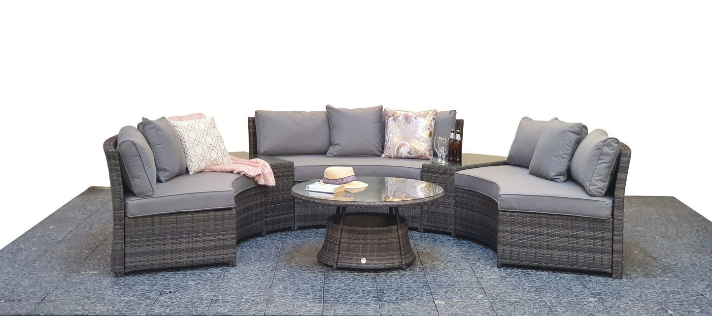 Rattan Juliet Half Moon + Middle Table Dining Set in Grey | Juli0006