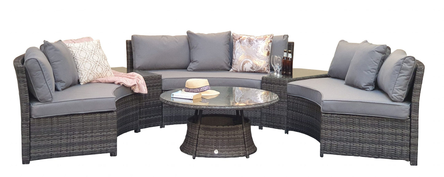 Rattan Juliet Half Moon + Middle Table Dining Set in Grey | Juli0006