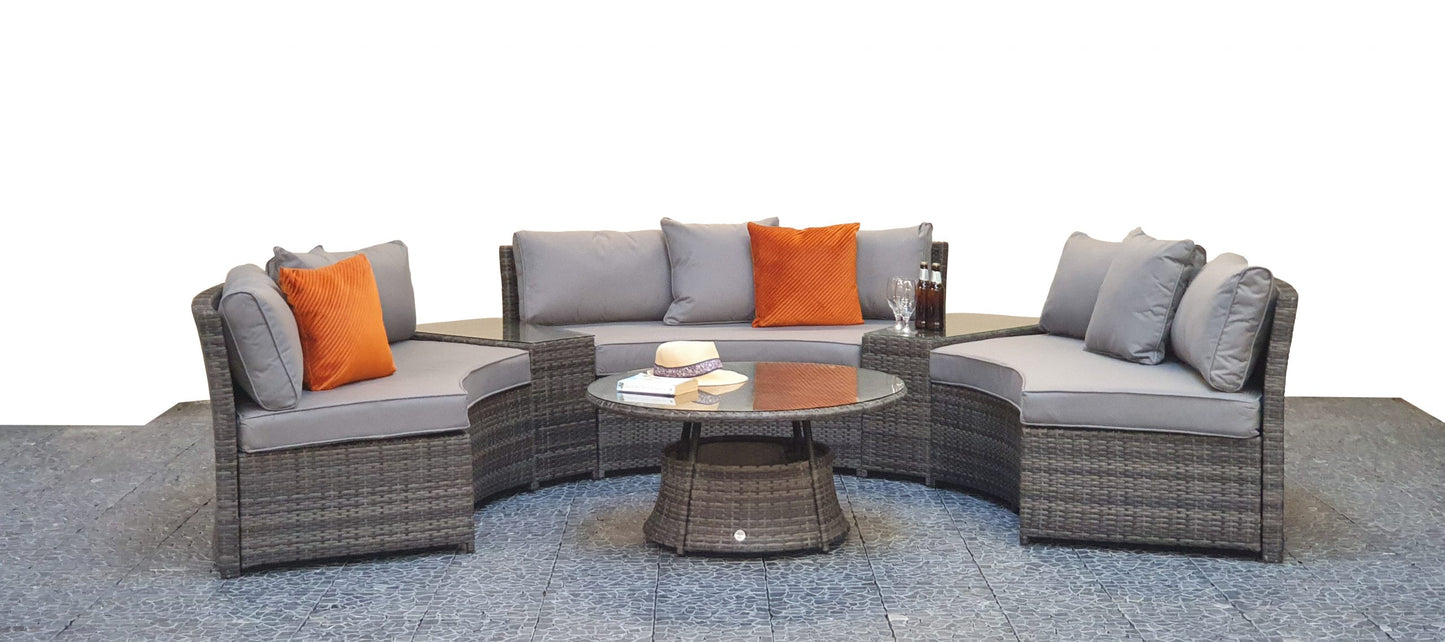 Rattan Juliet Half Moon + Middle Table Dining Set in Grey | Juli0006