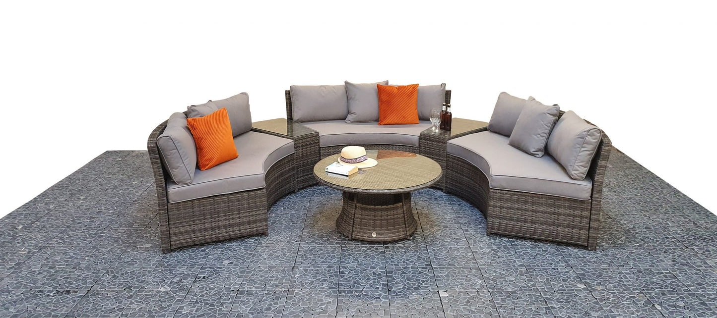 Rattan Juliet Half Moon + Middle Table Dining Set in Grey | Juli0006