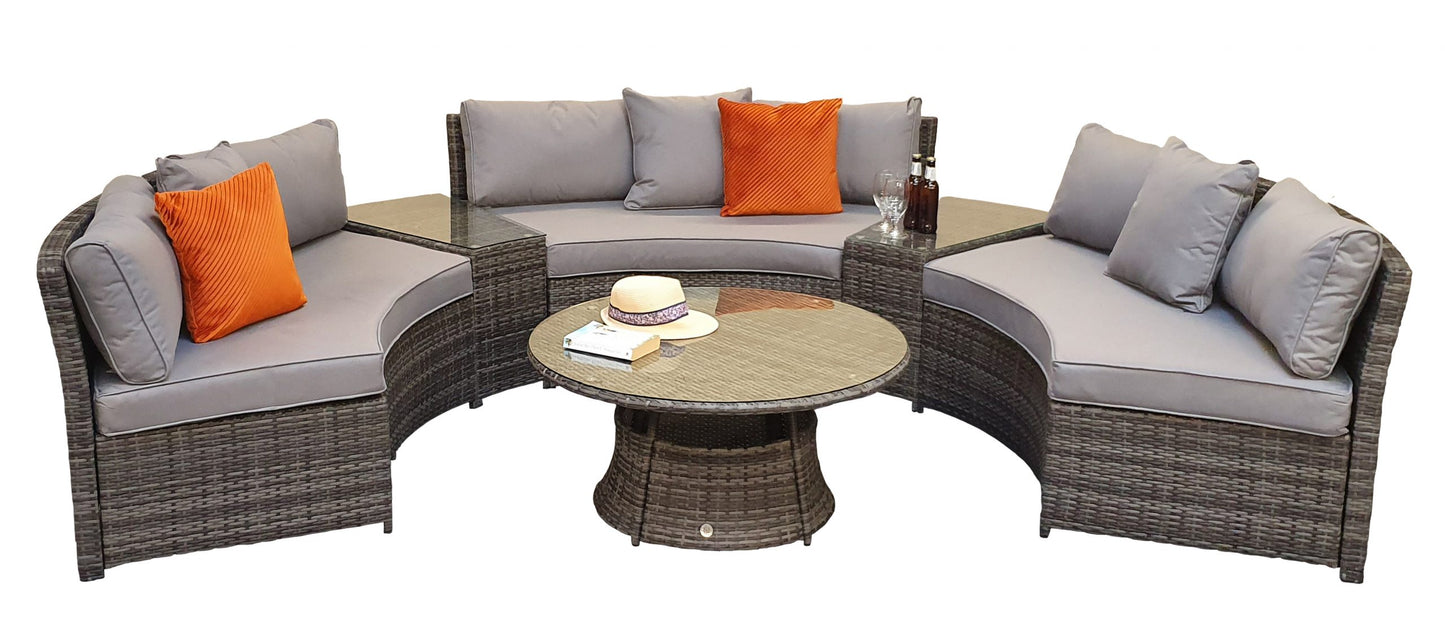 Rattan Juliet Half Moon + Middle Table Dining Set in Grey | Juli0006