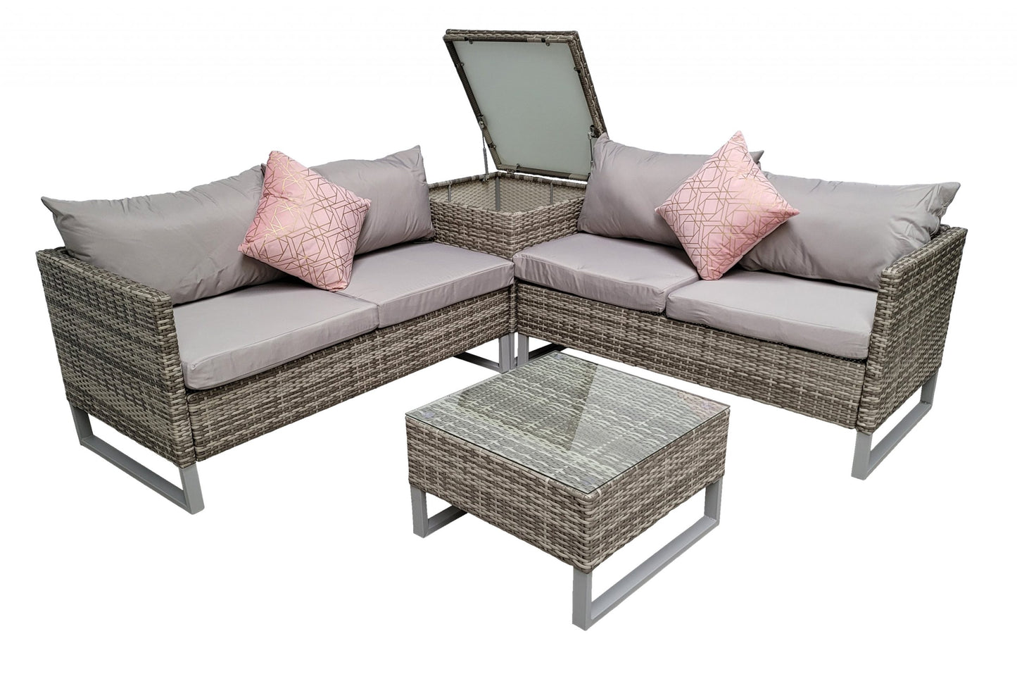 Rattan Lucy Grey Corner Sofa with Storage Box Table | Lucy0395