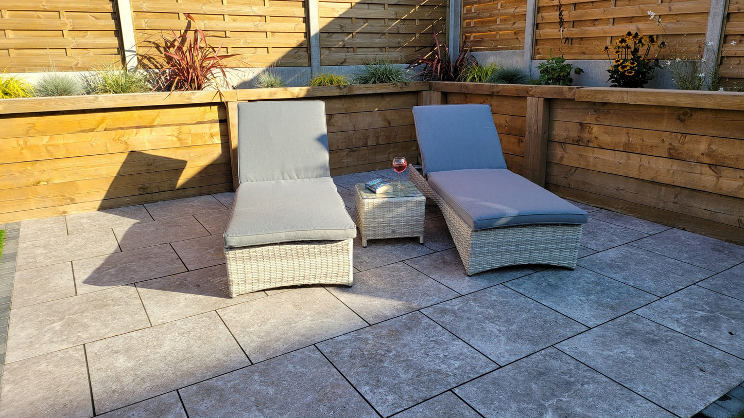 Rattan Meghan Sun Lounger Set with Drinks Table | Megh0402