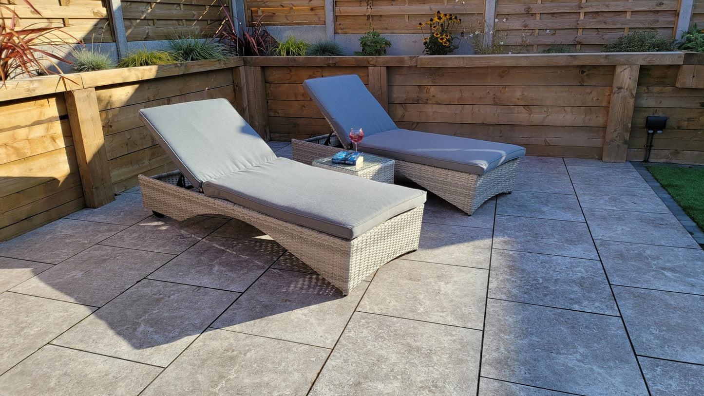 Rattan Meghan Sun Lounger Set with Drinks Table | Megh0402