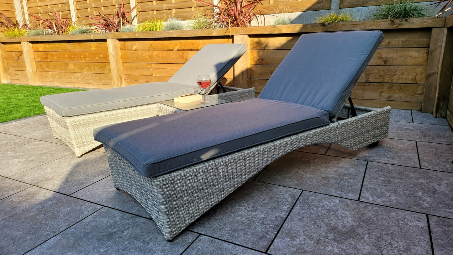 Rattan Meghan Sun Lounger Set with Drinks Table | Megh0402