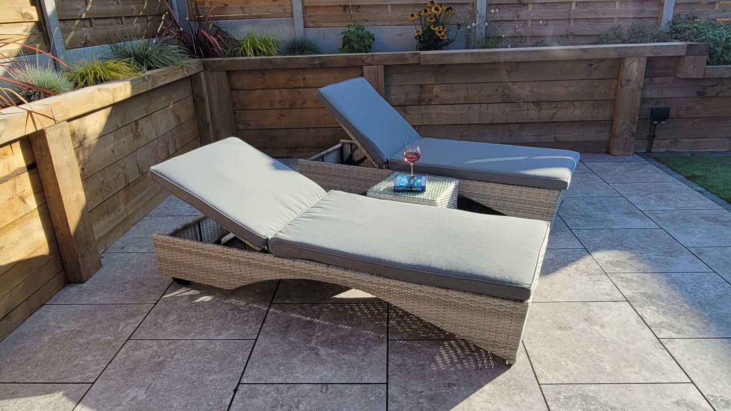 Rattan Meghan Sun Lounger Set with Drinks Table | Megh0402