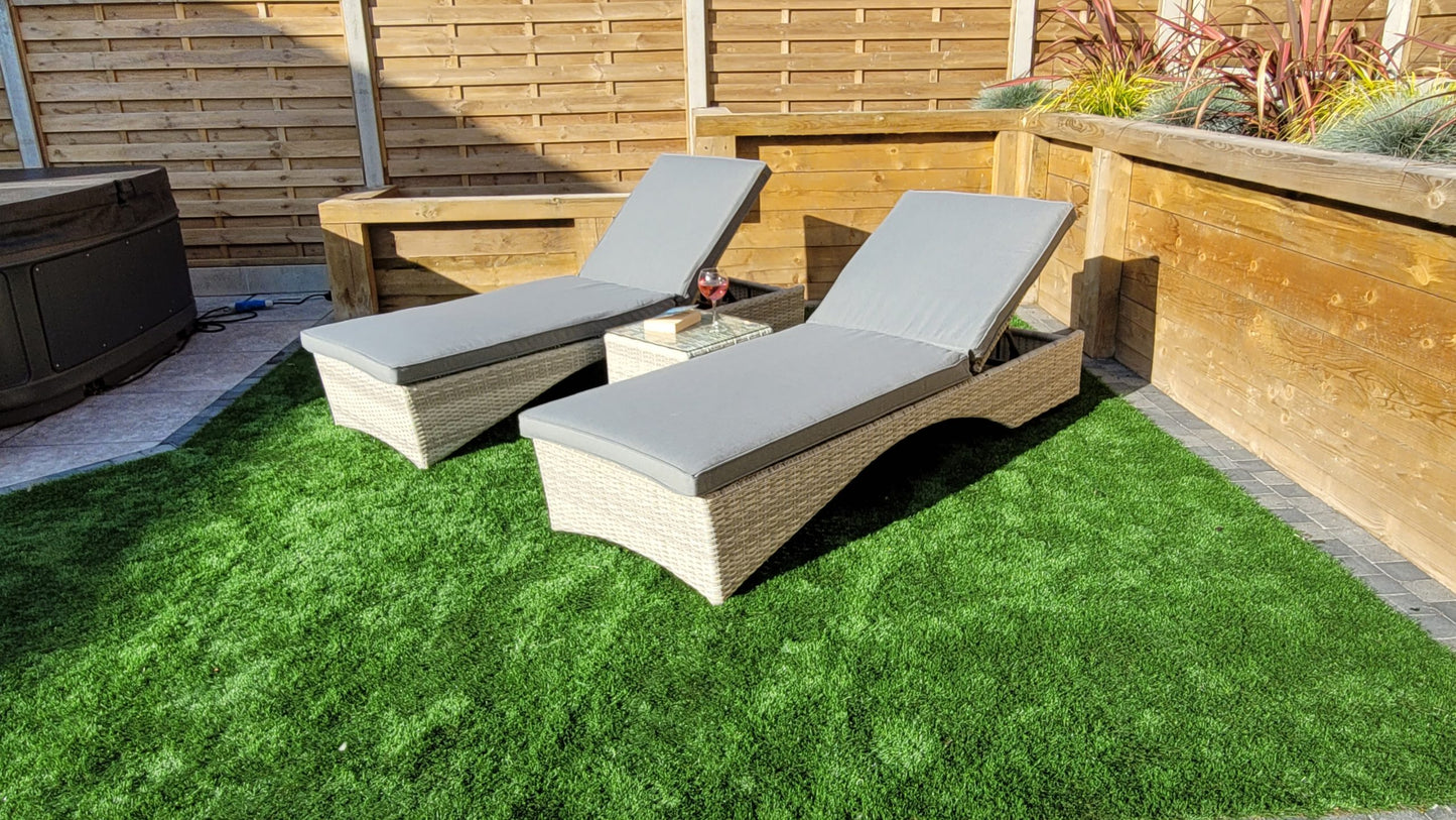 Rattan Meghan Sun Lounger Set with Drinks Table | Megh0402