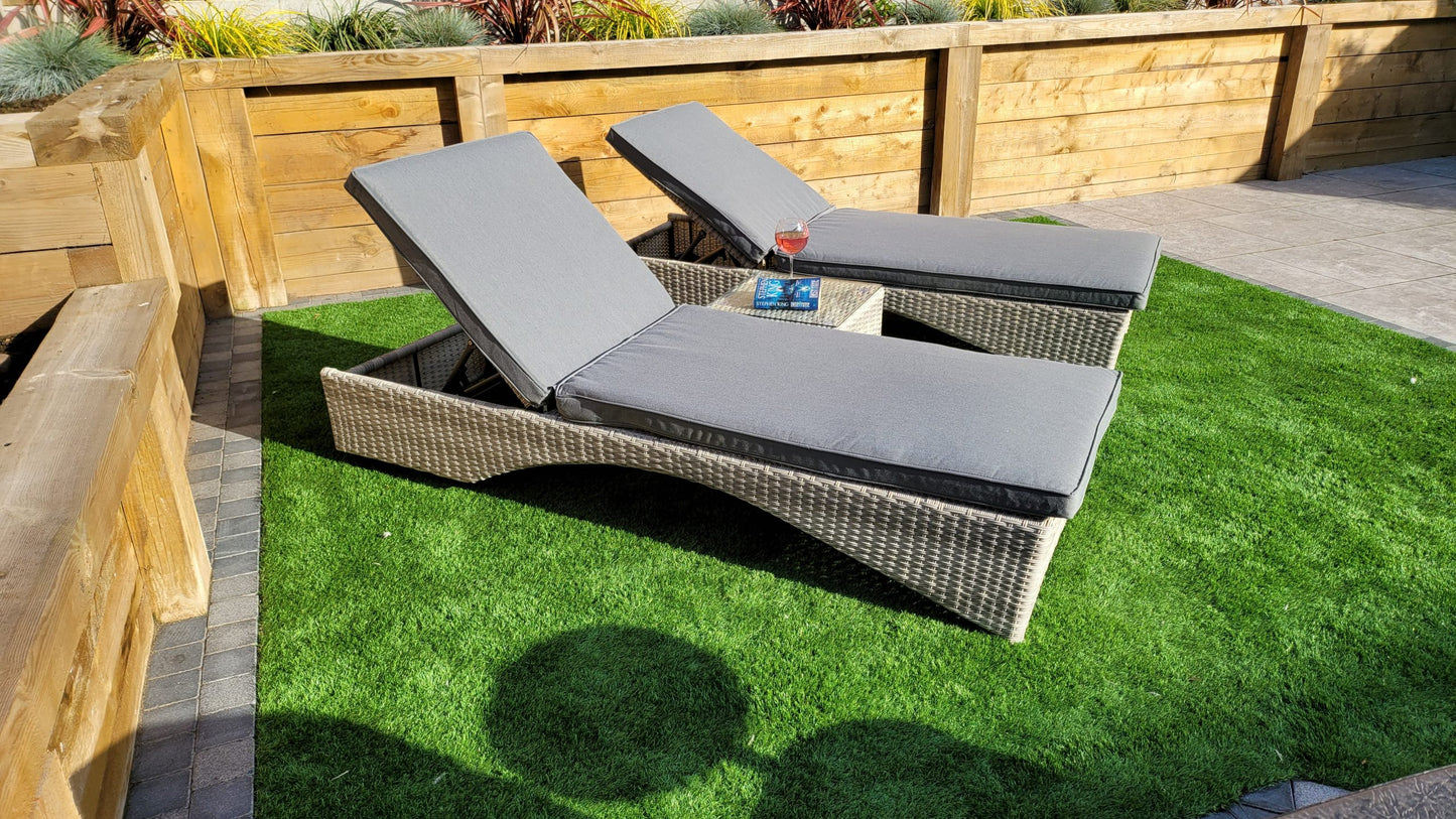 Rattan Meghan Sun Lounger Set with Drinks Table | Megh0402