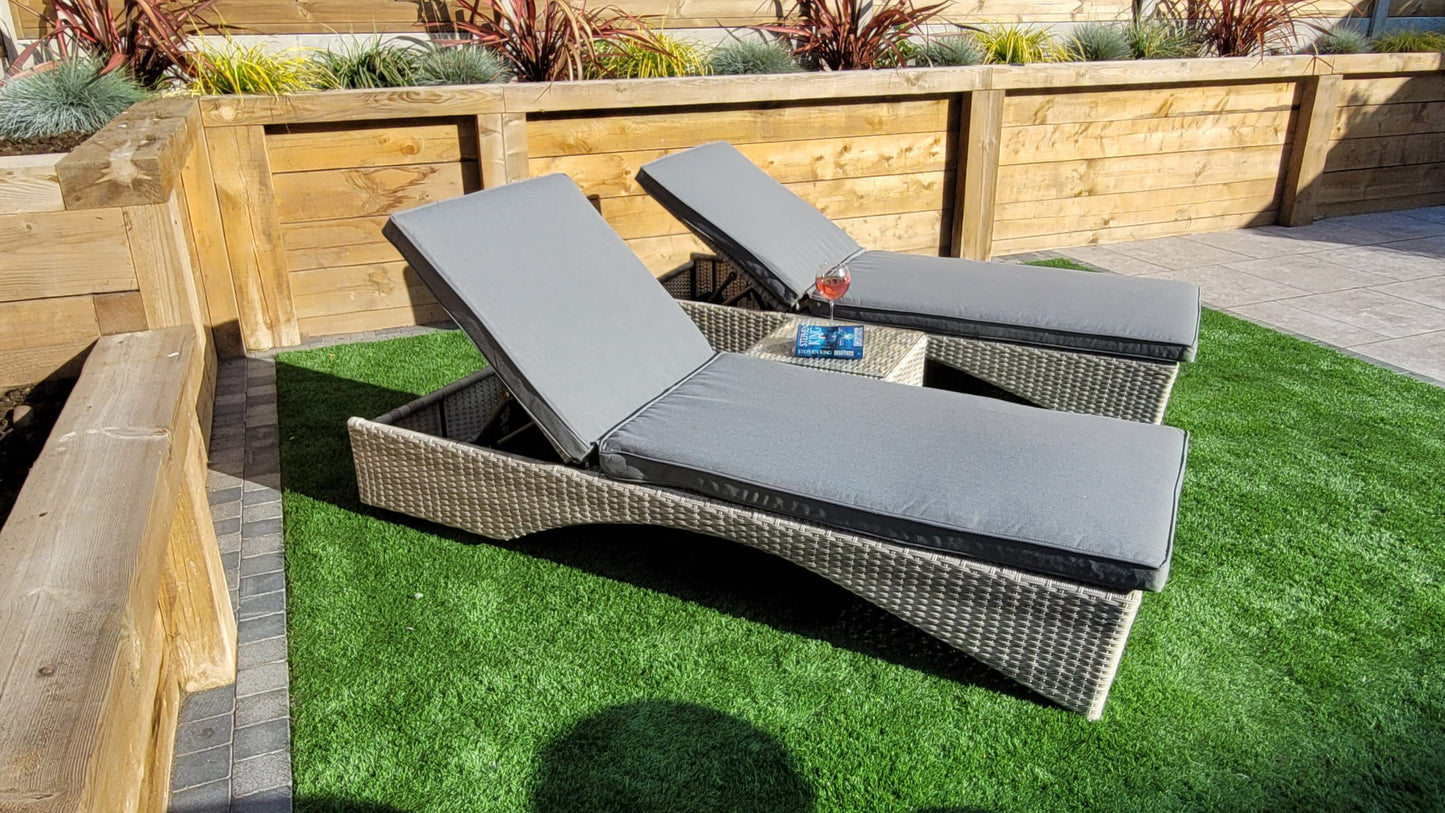 Rattan Meghan Sun Lounger Set with Drinks Table | Megh0402