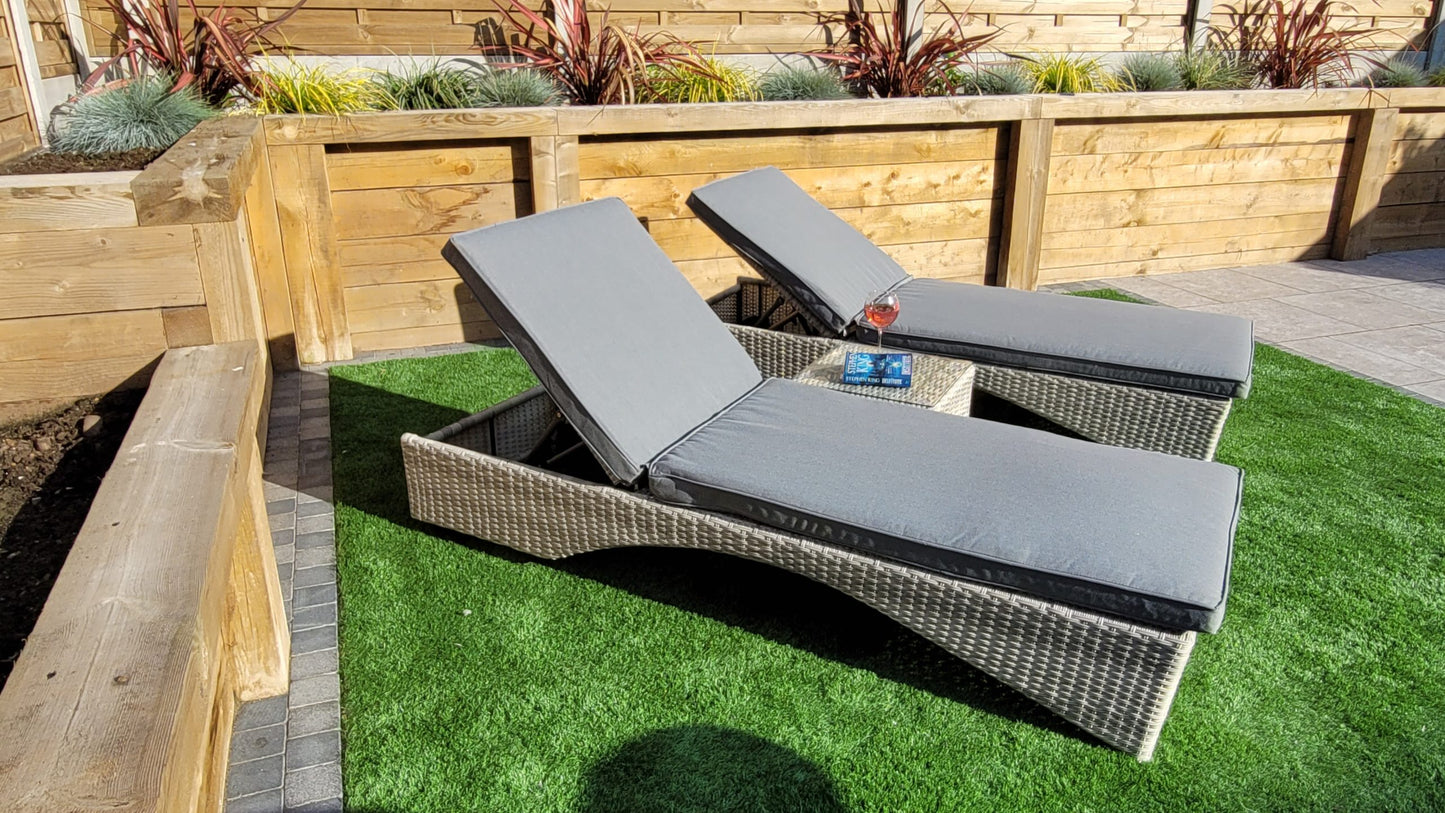 Rattan Meghan Sun Lounger Set with Drinks Table | Megh0402